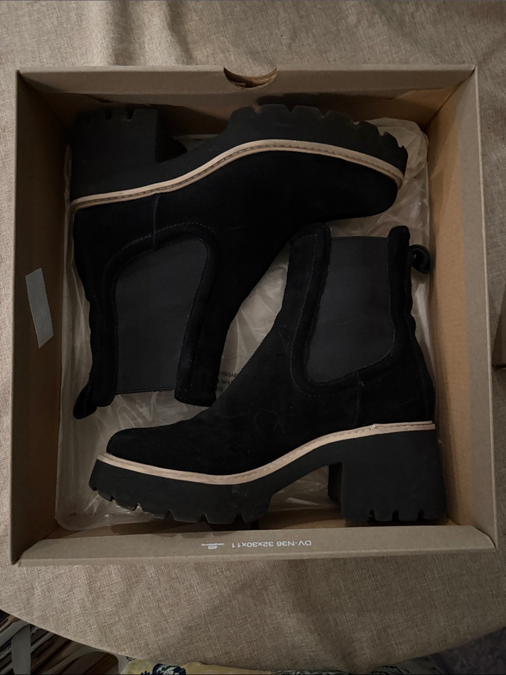 dolce vita Black Chunky Chelsea Boot with Lug Sole Waterproof Suede